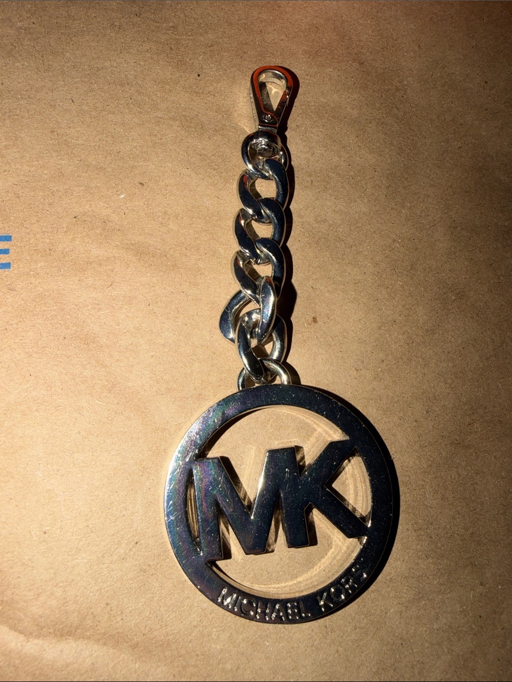 Michael Kors Silver-Tone MK Circle Chain Key & Bag Charm